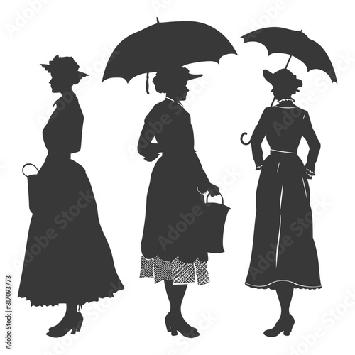 silhouette independent russian women wearing sarafan with umbrella black color only