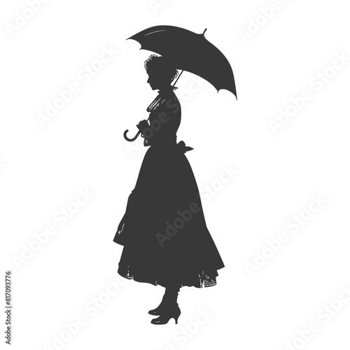 silhouette independent russian women wearing sarafan with umbrella black color only