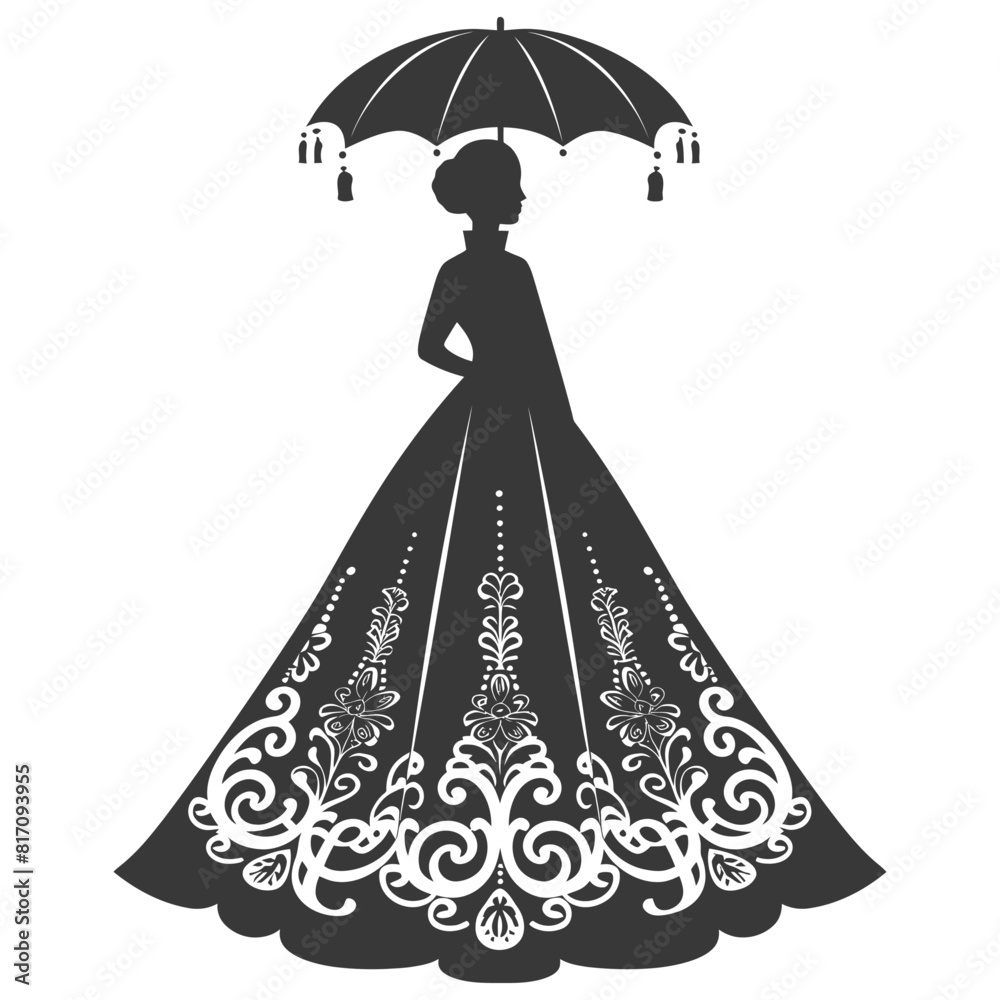 Obraz premium silhouette independent russian women wearing sarafan with umbrella black color only