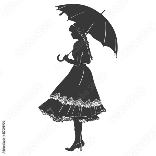 silhouette independent russian women wearing sarafan with umbrella black color only