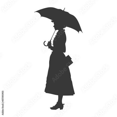 silhouette independent russian women wearing sarafan with umbrella black color only