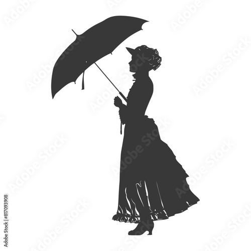 silhouette independent russian women wearing sarafan with umbrella black color only