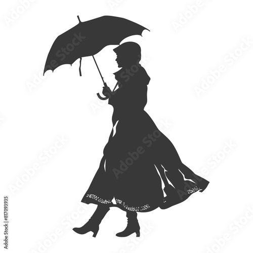 silhouette independent russian women wearing sarafan with umbrella black color only