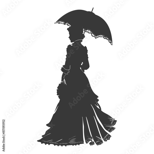 silhouette independent russian women wearing sarafan with umbrella black color only