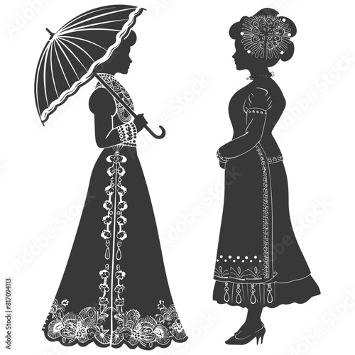 silhouette independent russian women wearing sarafan with umbrella black color only