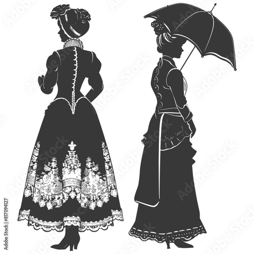 silhouette independent russian women wearing sarafan with umbrella black color only