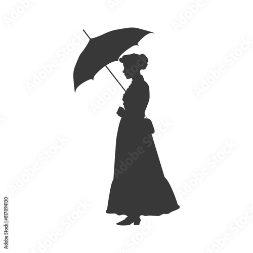 silhouette independent russian women wearing sarafan with umbrella black color only