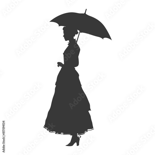 silhouette independent russian women wearing sarafan with umbrella black color only