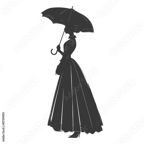 silhouette independent russian women wearing sarafan with umbrella black color only