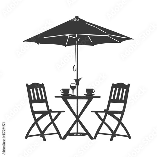 silhouette street cafe table chairs and umbrella black color only