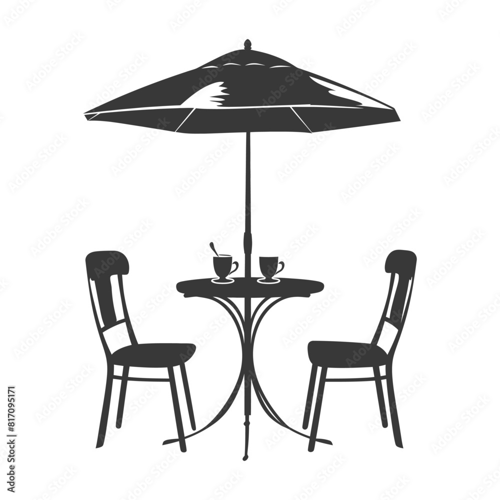 silhouette street cafe table chairs and umbrella black color only