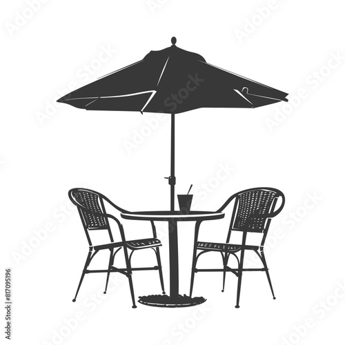 silhouette street cafe table chairs and umbrella black color only