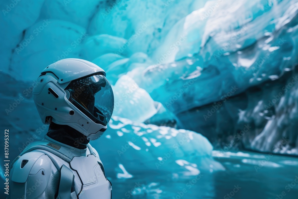 Fototapeta premium Glacial Guardian: A Robot's Arctic Adventure