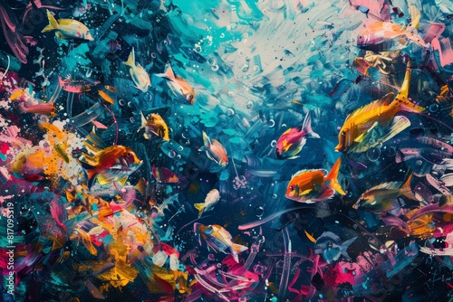 Vibrant Abstract Art of a Sustainable Underwater Ecosystem