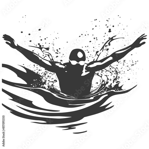 silhouette swimmer athlete in action black color only