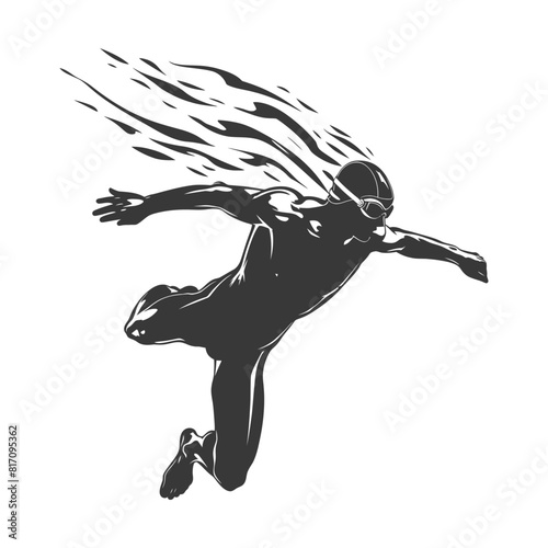 silhouette swimmer athlete in action black color only