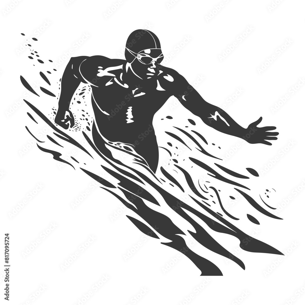Fototapeta premium silhouette swimmer athlete in action black color only