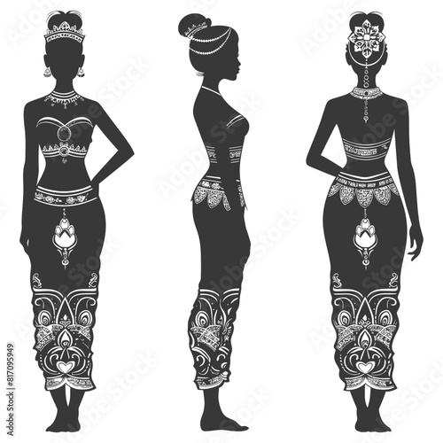 silhouette independent thai women wearing chut thai black color only