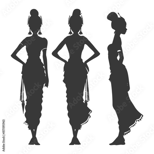 silhouette independent thai women wearing chut thai black color only