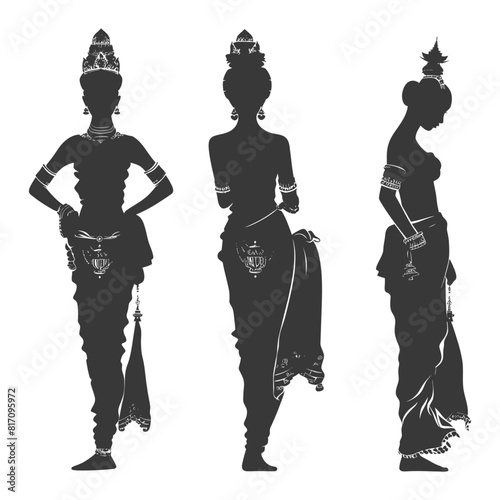 silhouette independent thai women wearing chut thai black color only