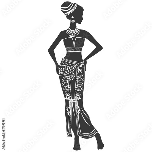 silhouette independent thai women wearing chut thai black color only
