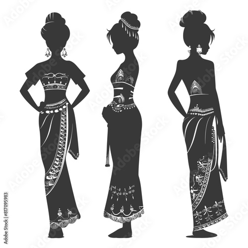 silhouette independent thai women wearing chut thai black color only