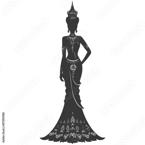 silhouette independent thai women wearing chut thai black color only