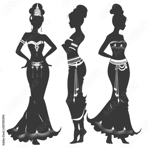 silhouette independent thai women wearing chut thai black color only