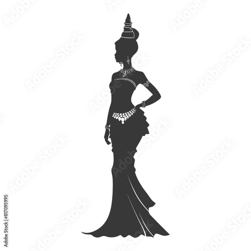 silhouette independent thai women wearing chut thai black color only