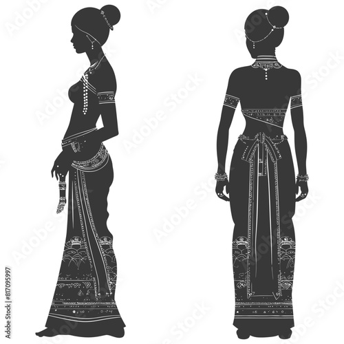 silhouette independent thai women wearing chut thai black color only