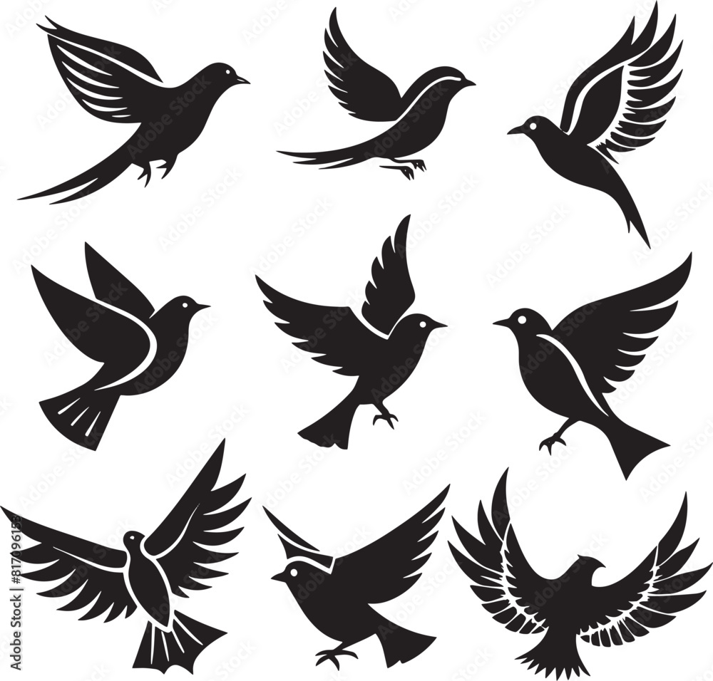 set of bird silhouette illustration. isolated on white background set of bird silhouette illustration. isolated on white background