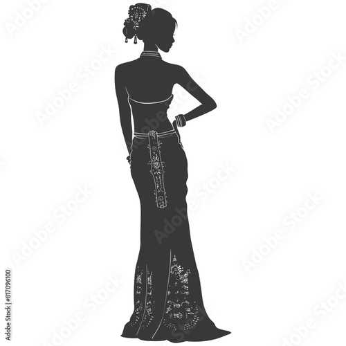 silhouette independent thai women wearing chut thai black color only
