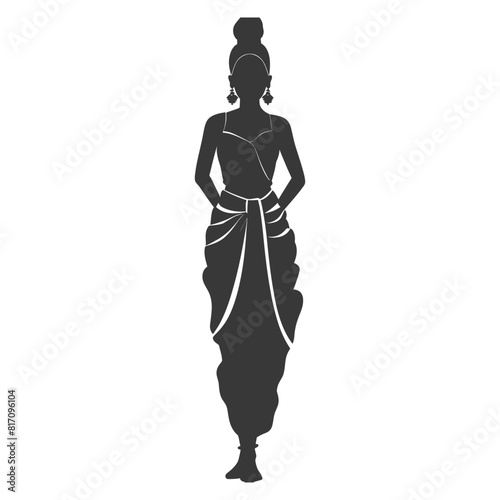 silhouette independent thai women wearing chut thai black color only
