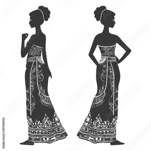 silhouette independent thai women wearing chut thai black color only