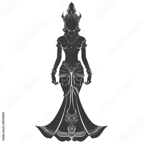 silhouette independent thai women wearing chut thai black color only