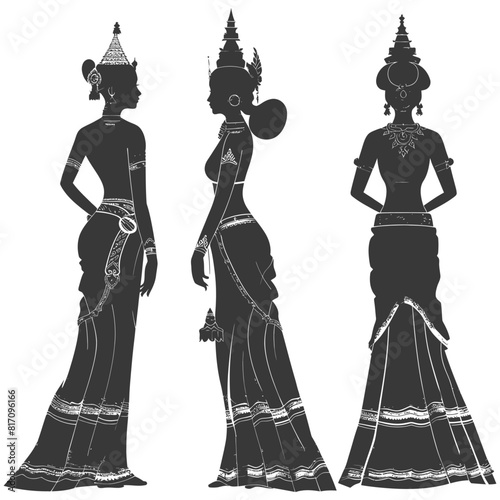 silhouette independent thai women wearing chut thai black color only