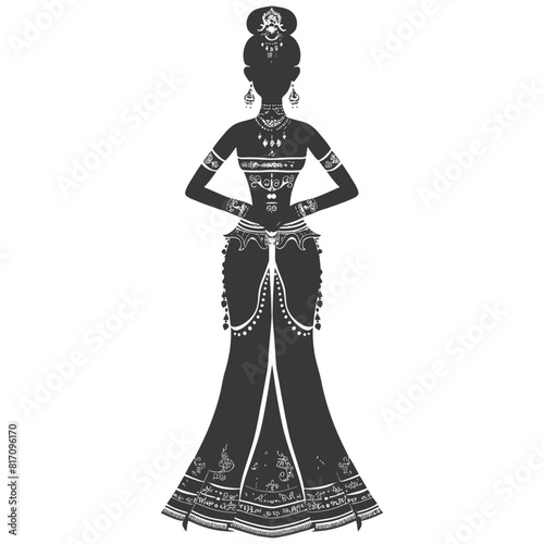 silhouette independent thai women wearing chut thai black color only