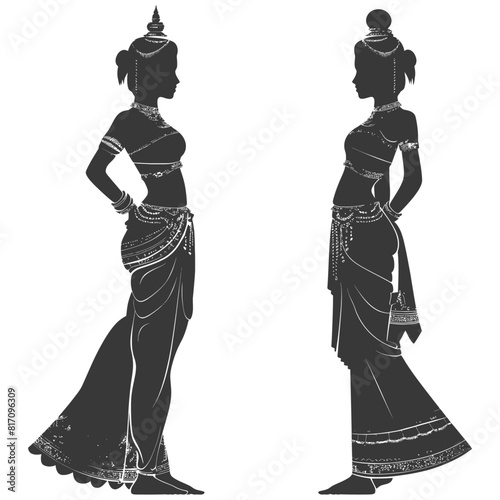 silhouette independent thai women wearing chut thai black color only
