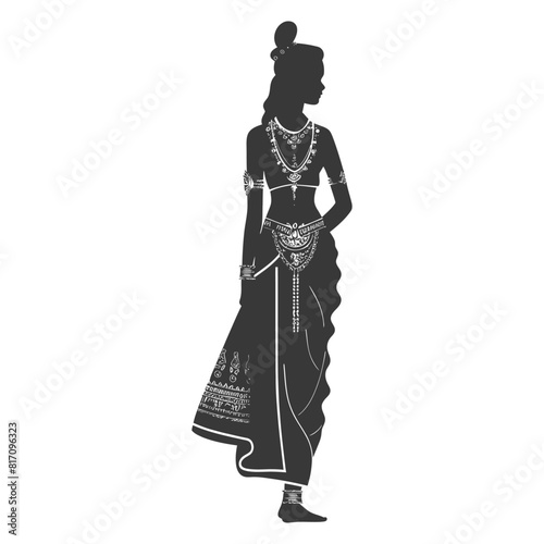 silhouette independent thai women wearing chut thai black color only