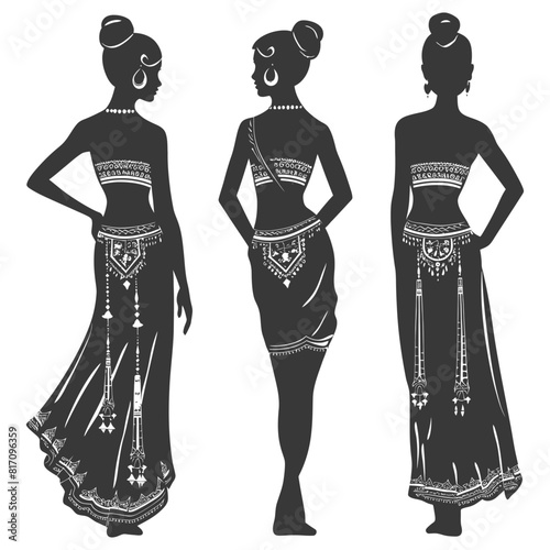 silhouette independent thai women wearing chut thai black color only