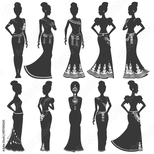 silhouette independent thai women wearing chut thai black color only