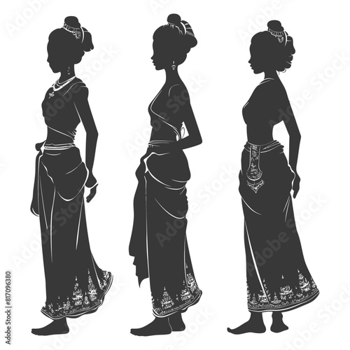 silhouette independent thai women wearing chut thai black color only
