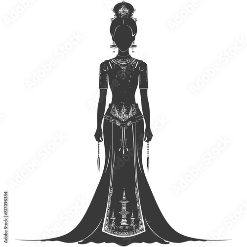 silhouette independent thai women wearing chut thai black color only
