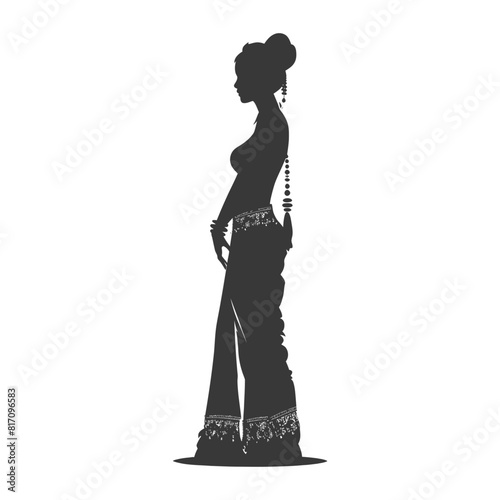 silhouette independent thai women wearing chut thai black color only