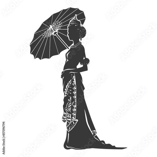 silhouette independent thai women wearing chut thai with umbrella black color only