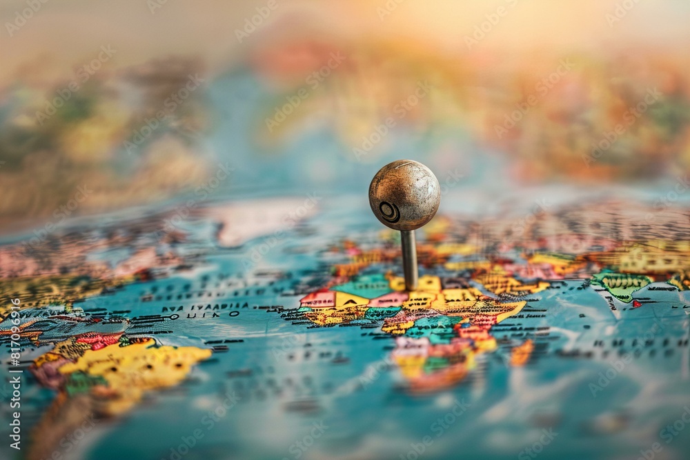 A close up of a map with a pin in the middle of it