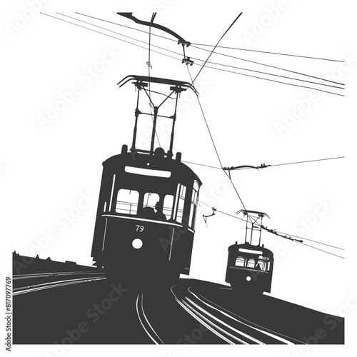 silhouette tram cable car railway black color only