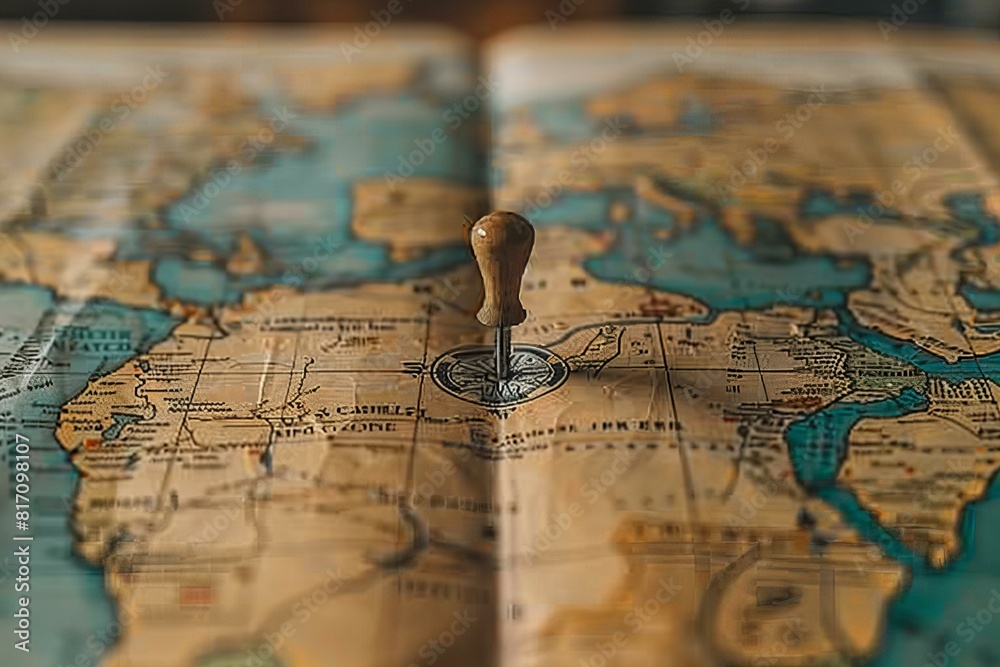 A map with a pin stuck in it A map with a pin stuck in it