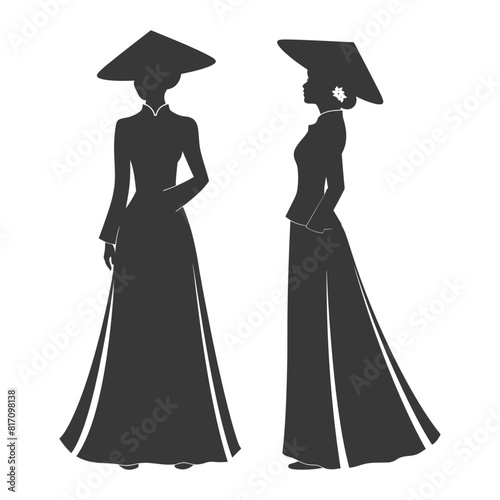 silhouette independent vietnamese women wearing ao dai black color only
