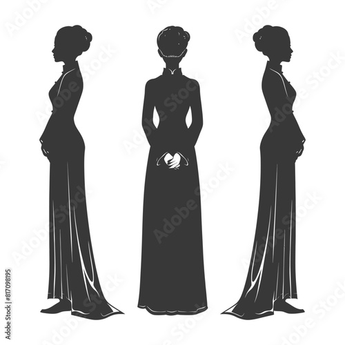 silhouette independent vietnamese women wearing ao dai black color only